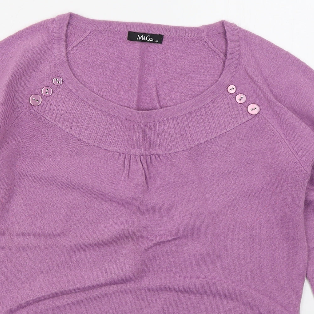 M&Co Womens Purple Round Neck  Acrylic Pullover Jumper Size M