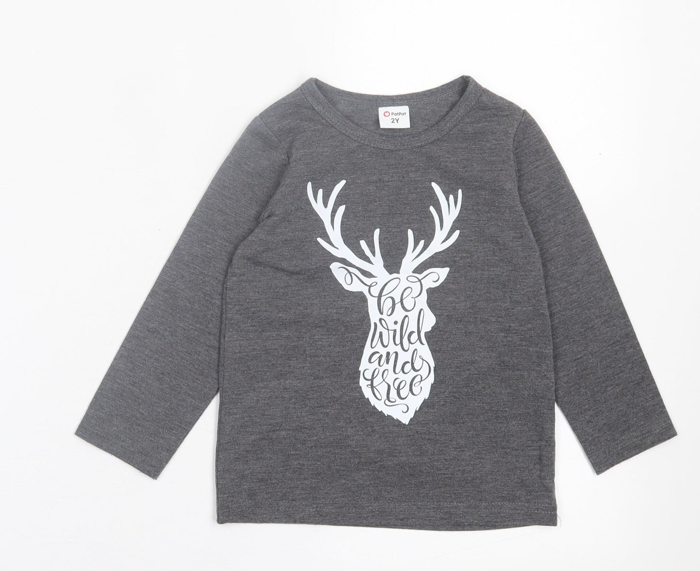 Pat Pat Boys Grey  Polyester Basic Casual Size 2 Years Crew Neck Pullover - Be wild and Free