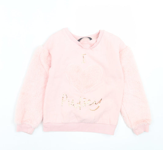 George Girls Pink  Cotton Pullover Sweatshirt Size 6-7 Years  Pullover - I Love Pudsey