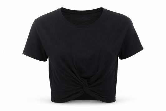 Primark Womens Black  Viscose Cropped T-Shirt Size 4 Crew Neck