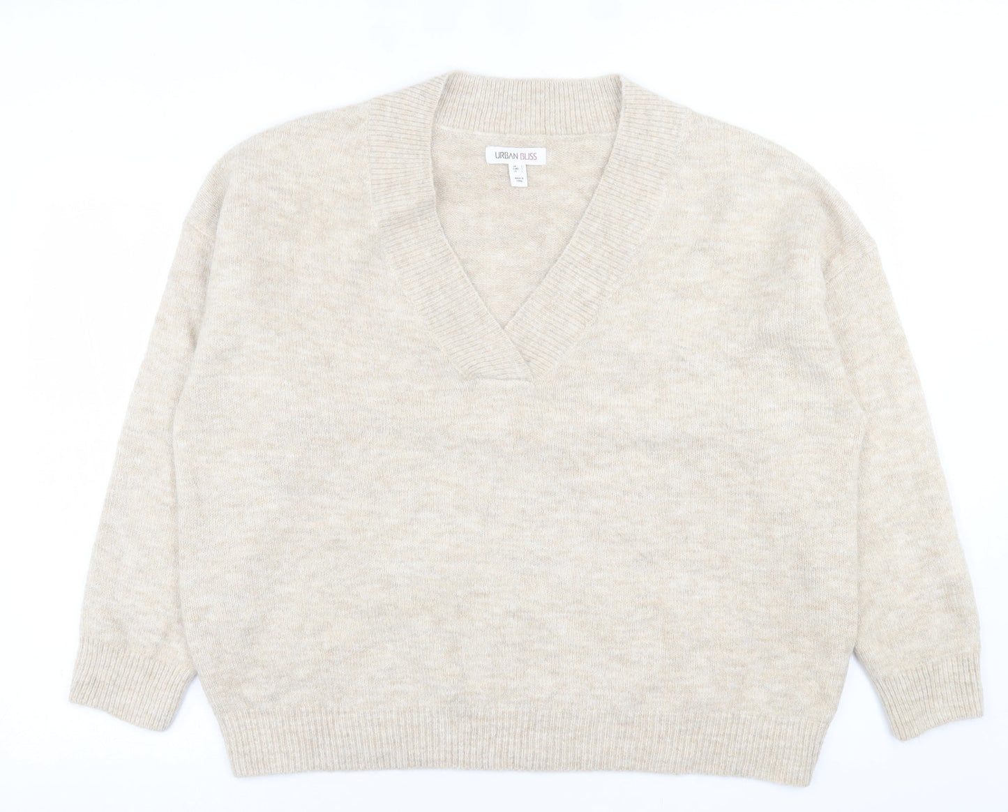 Urban bliss Womens Beige V-Neck  Polyester Pullover Jumper Size L