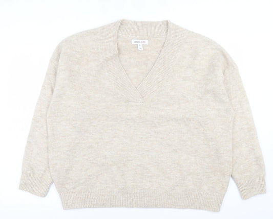Urban bliss Womens Beige V-Neck  Polyester Pullover Jumper Size L