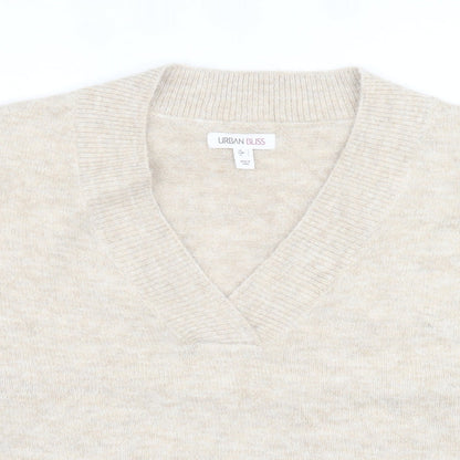 Preloved Urban bliss Womens Beige V-Neck  Polyester Pullover Jumper Size L - Detail