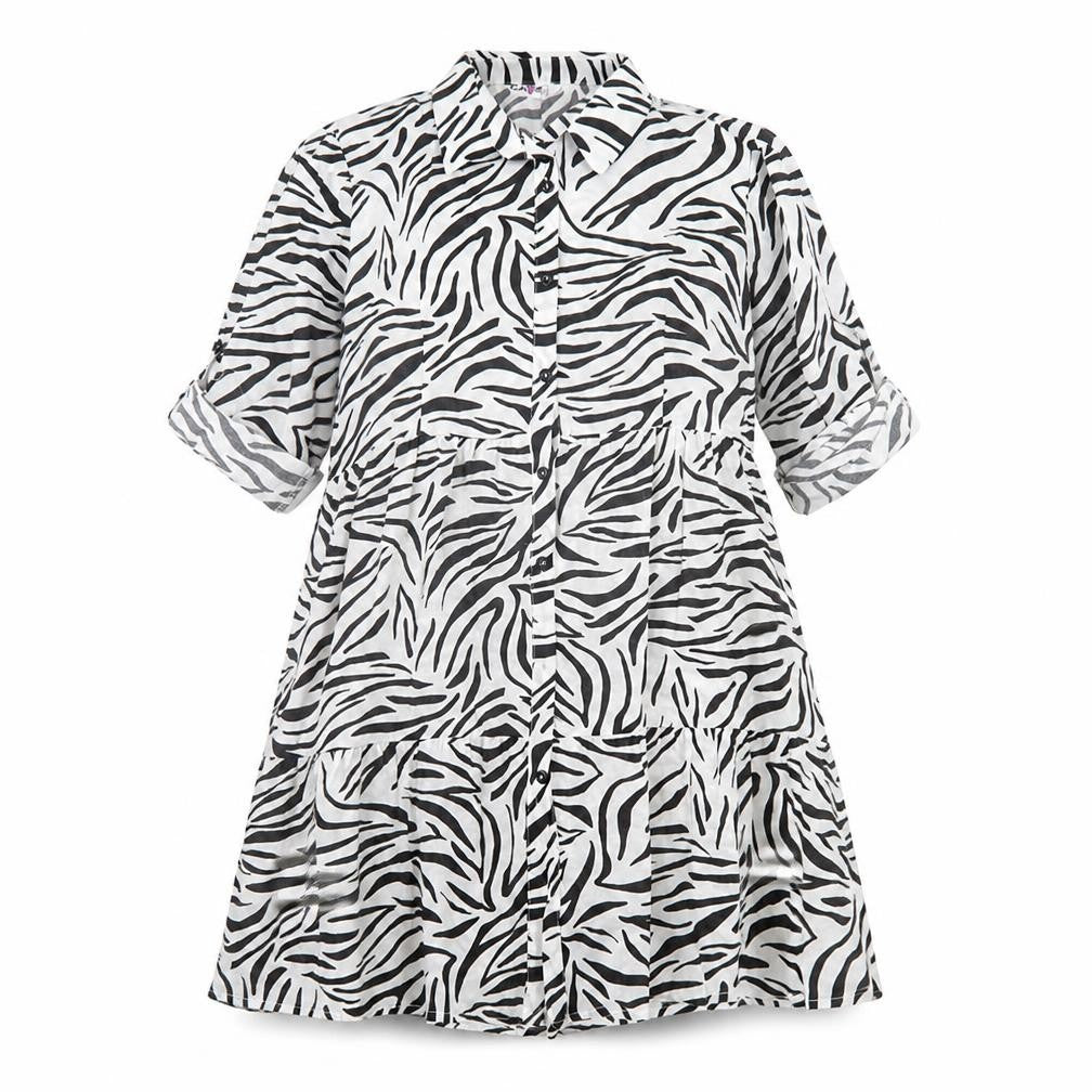 cave Womens White Animal Print Polyester A-Line  Size 12  Collared Button