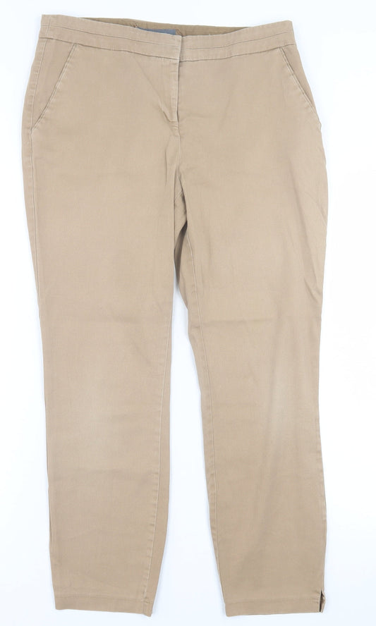 Atmosphere Womens Beige  Cotton Trousers  Size 12 L26 in Regular Hook & Eye
