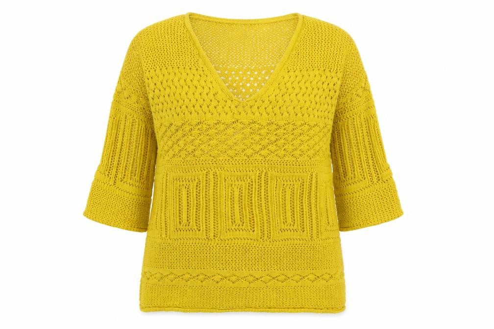 Papaya Womens Yellow V-Neck  Cotton Pullover Jumper Size S
