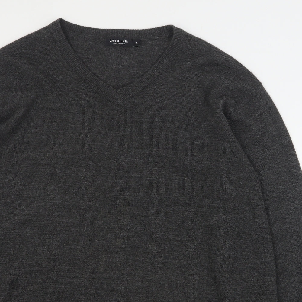 Capsule Mens Grey V-Neck  Acrylic Pullover Jumper Size XL