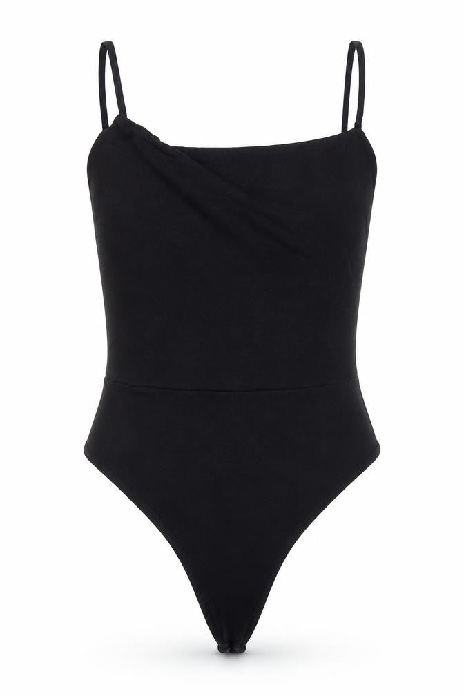 PRETTYLITTLETHING Womens Black  Viscose Bodysuit One-Piece Size 10  Snap