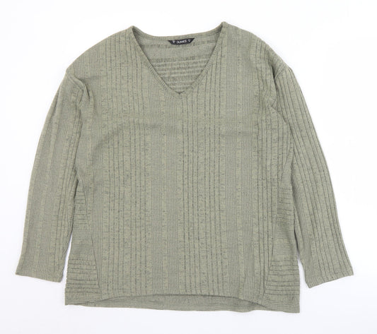 Dunnes Stores Womens Green V-Neck  Polyester Pullover Jumper Size M