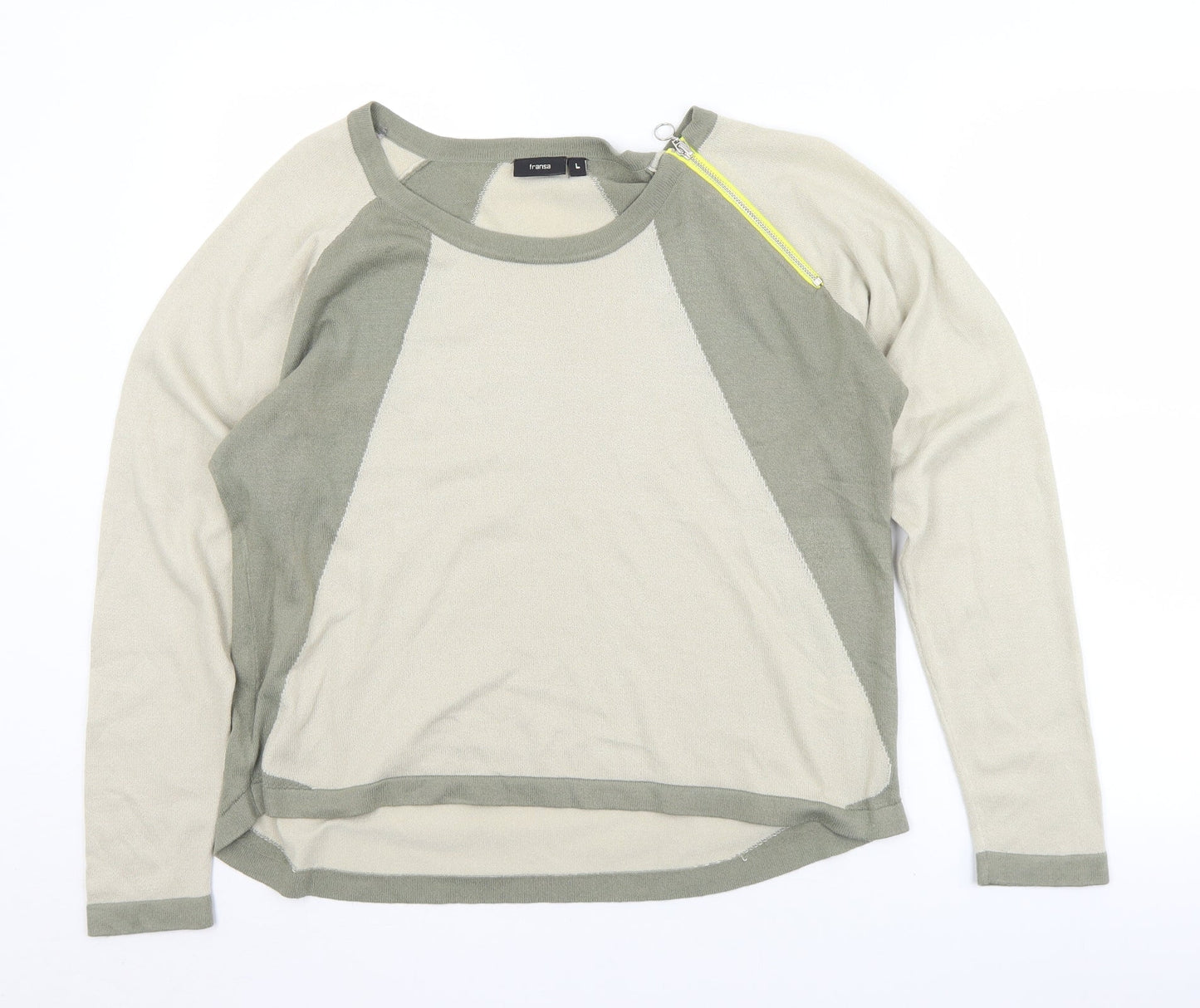 Fransa Womens Beige Round Neck  Acrylic Pullover Jumper Size L