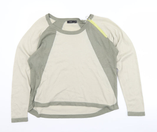 Fransa Womens Beige Round Neck  Acrylic Pullover Jumper Size L