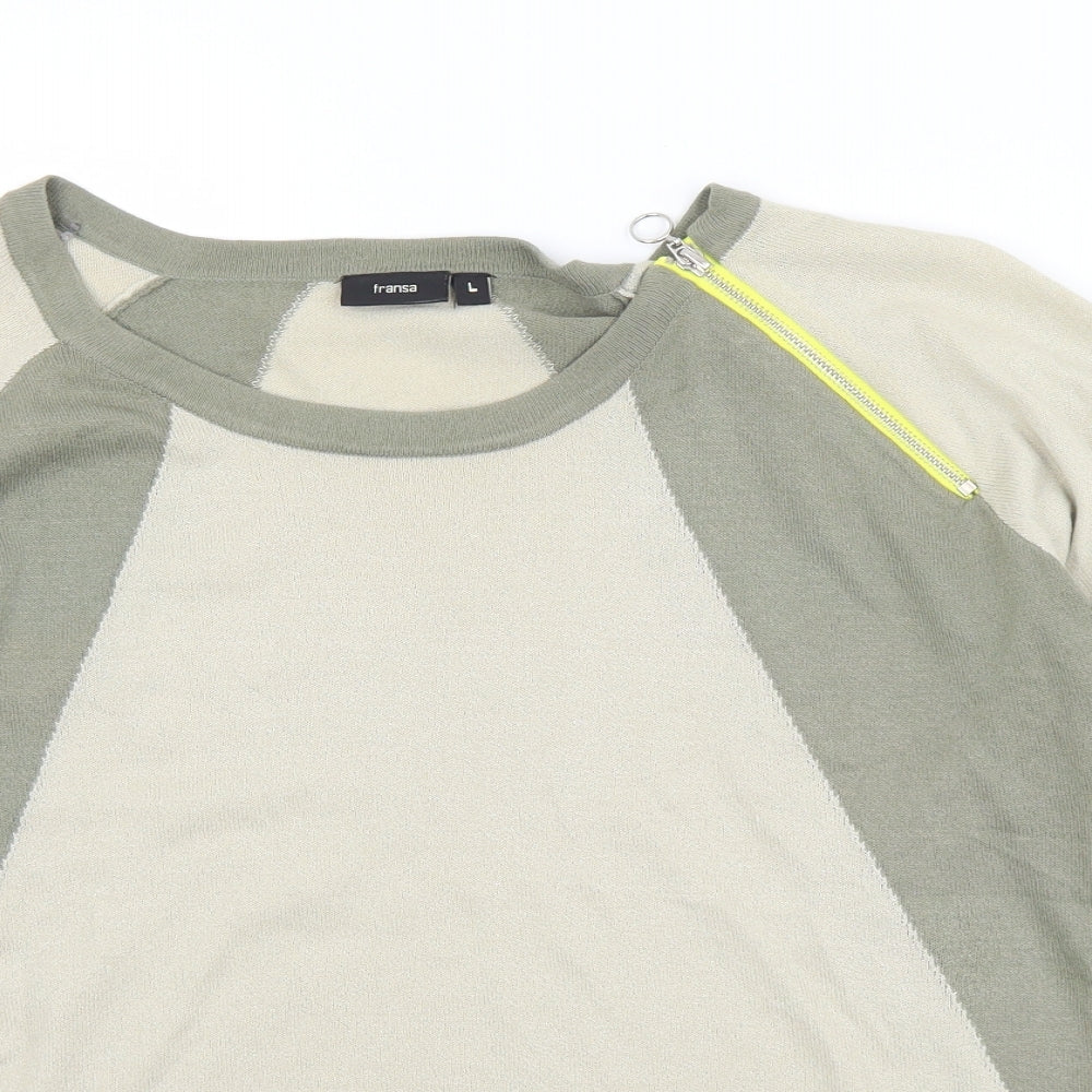 Fransa Womens Beige Round Neck  Acrylic Pullover Jumper Size L