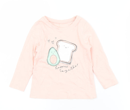 George Girls Pink  Cotton Basic T-Shirt Size 18-24 Months Crew Neck  - Avocado Toast