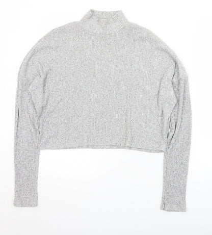 Topshop Womens Grey Mock Neck  Viscose Pullover Jumper Size 10   - Cropped
