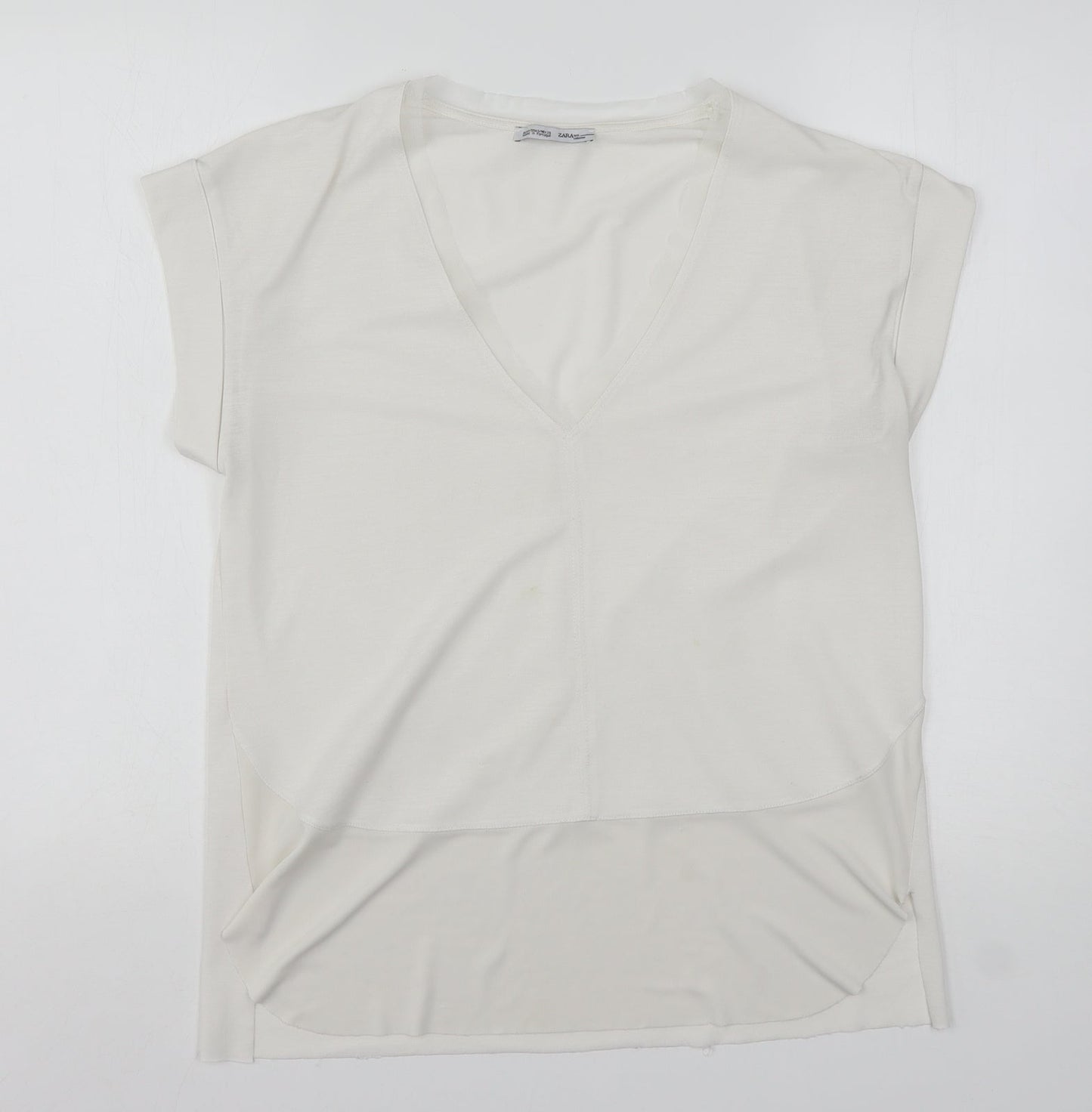 Zara Womens White  Polyester Basic Blouse Size S V-Neck