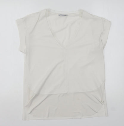 Zara Womens White  Polyester Basic Blouse Size S V-Neck