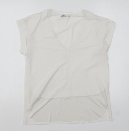 Zara Womens White  Polyester Basic Blouse Size S V-Neck