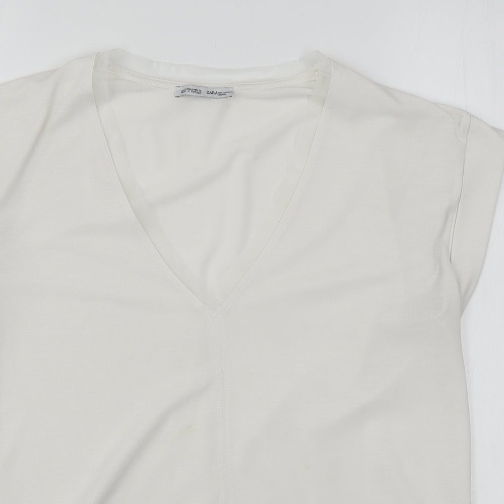 Zara Womens White  Polyester Basic Blouse Size S V-Neck