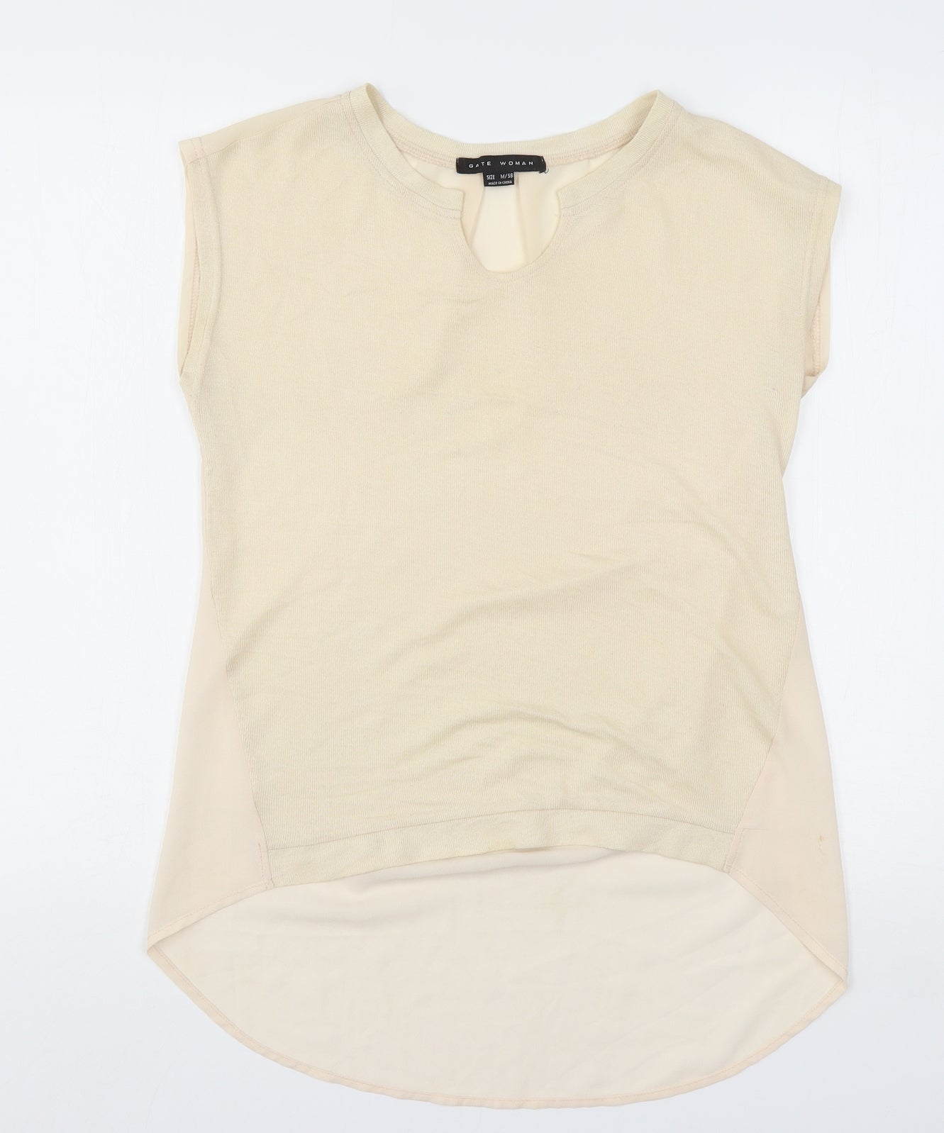 Gate  Womens Beige  Polyester Basic Blouse Size M V-Neck