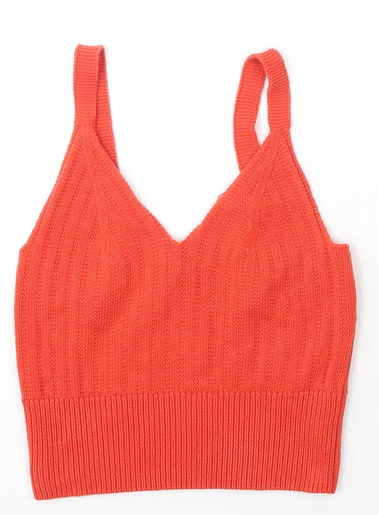 New Look Womens Orange V-Neck  Cotton Pullover Jumper Size 8