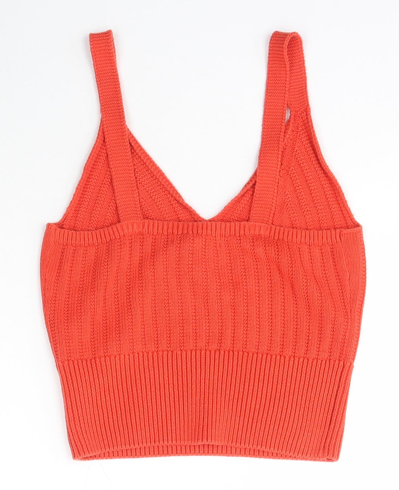 New Look Womens Orange V-Neck  Cotton Pullover Jumper Size 8