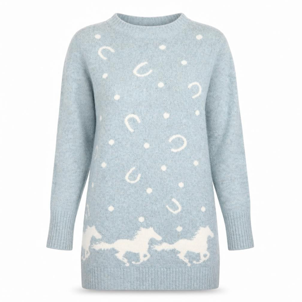 Yumi Womens Blue Boat Neck  Wool Pullover Jumper Size S