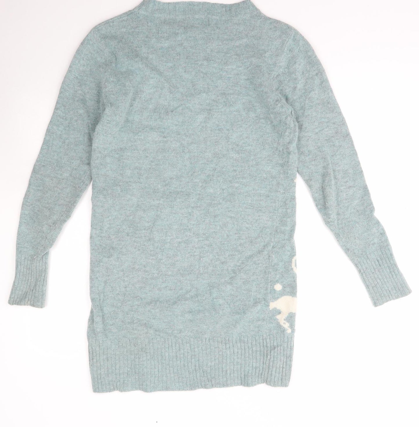 Yumi Womens Blue Boat Neck  Wool Pullover Jumper Size S