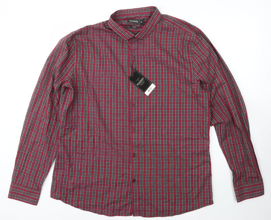 Peacocks Mens Red Check Cotton  Button-Up Size 2XL Collared Button