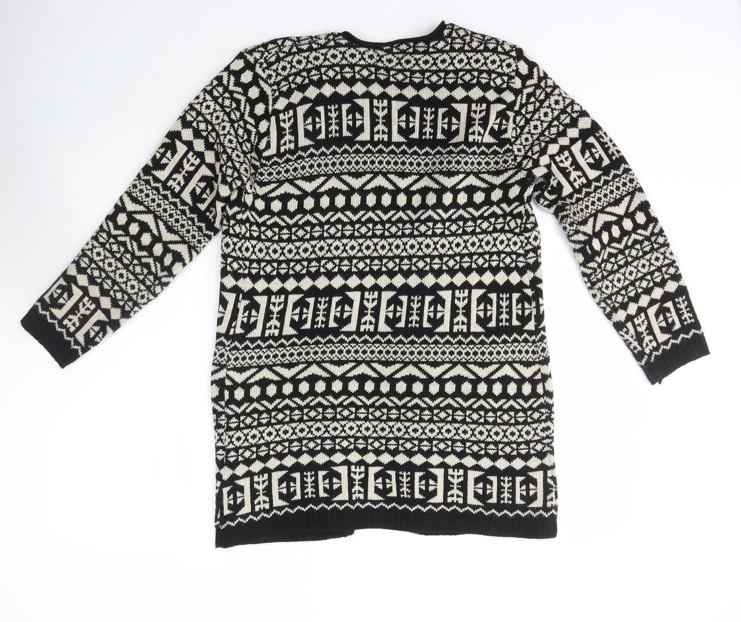 She's itt Womens Black Scoop Neck Geometric Cotton Cardigan Jumper Size S