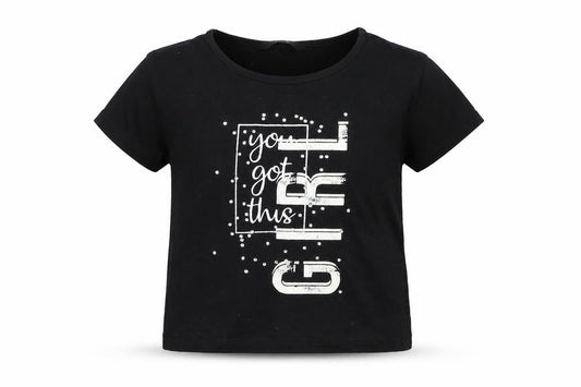 George Girls Black  Cotton Pullover T-Shirt Size 6-7 Years Crew Neck
