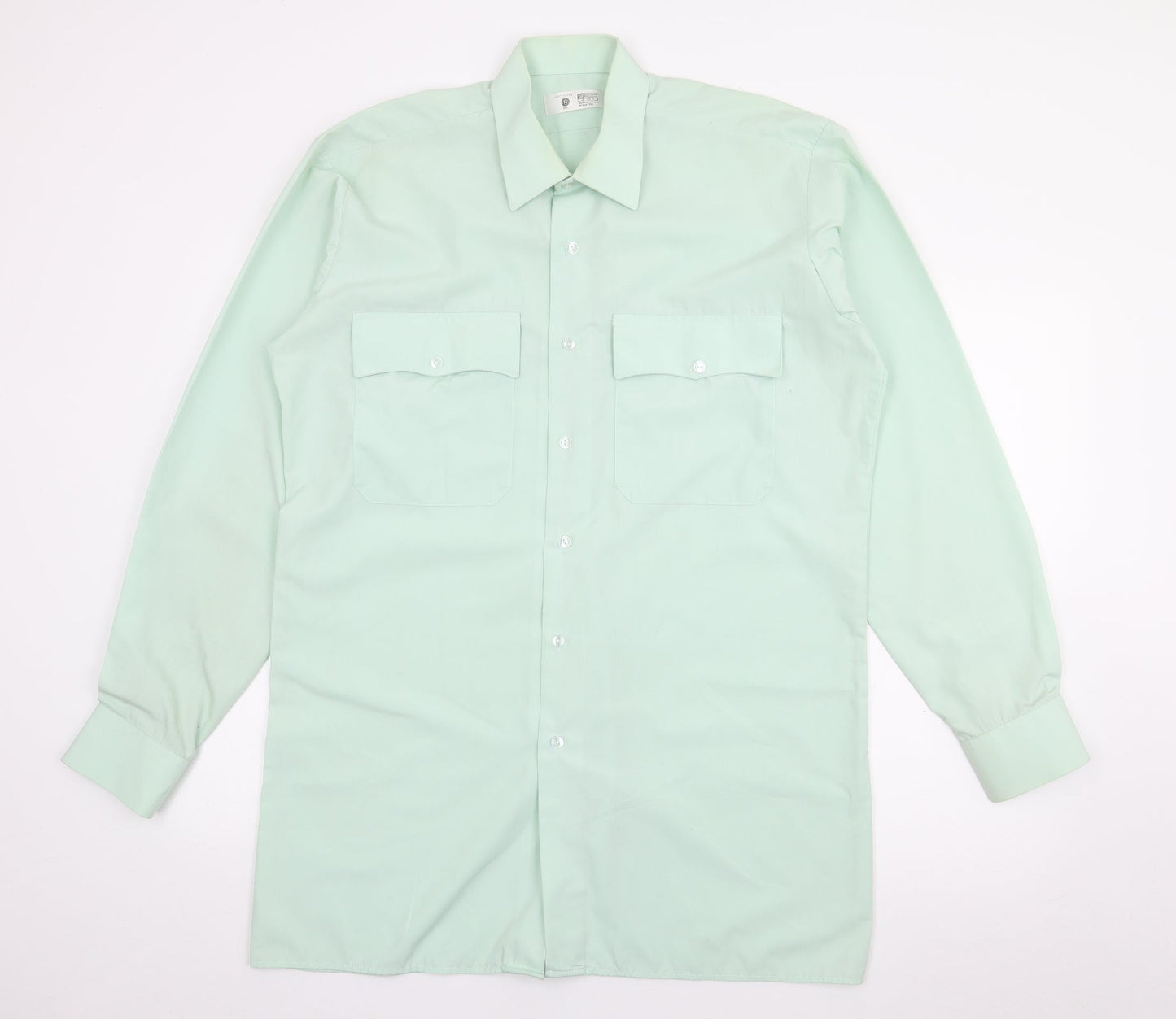 Preworn Mens Green  Polyester  Button-Up Size 16 Collared Button