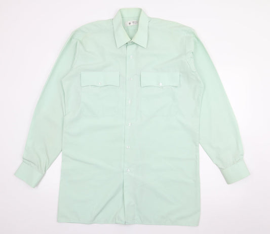 Preworn Mens Green  Polyester  Button-Up Size 16 Collared Button