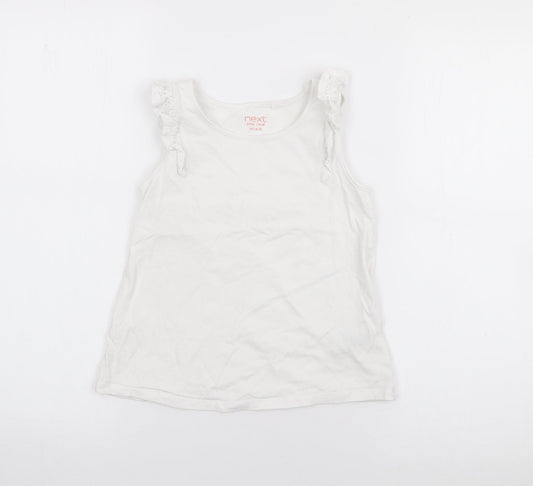 NEXT Girls White  Cotton Basic Tank Size 7-8 Years Scoop Neck
