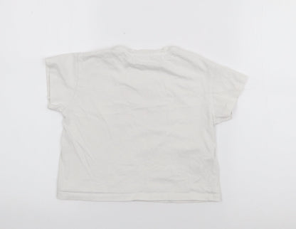 Mango Girls White  Cotton Basic T-Shirt Size 6 Years Crew Neck