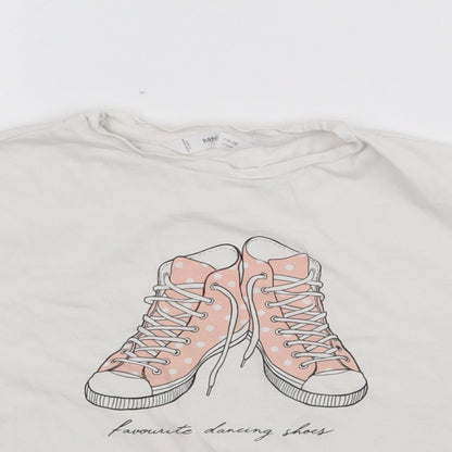 Mango Girls White  Cotton Basic T-Shirt Size 6 Years Crew Neck