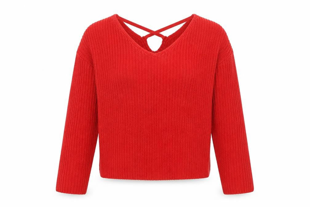 H&M Womens Red V-Neck  Acrylic Pullover Jumper Size S