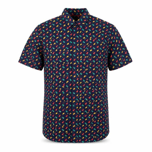 Cargo Quay Mens Blue  Cotton  Button-Up Size S Collared Button - Christmas Tree
