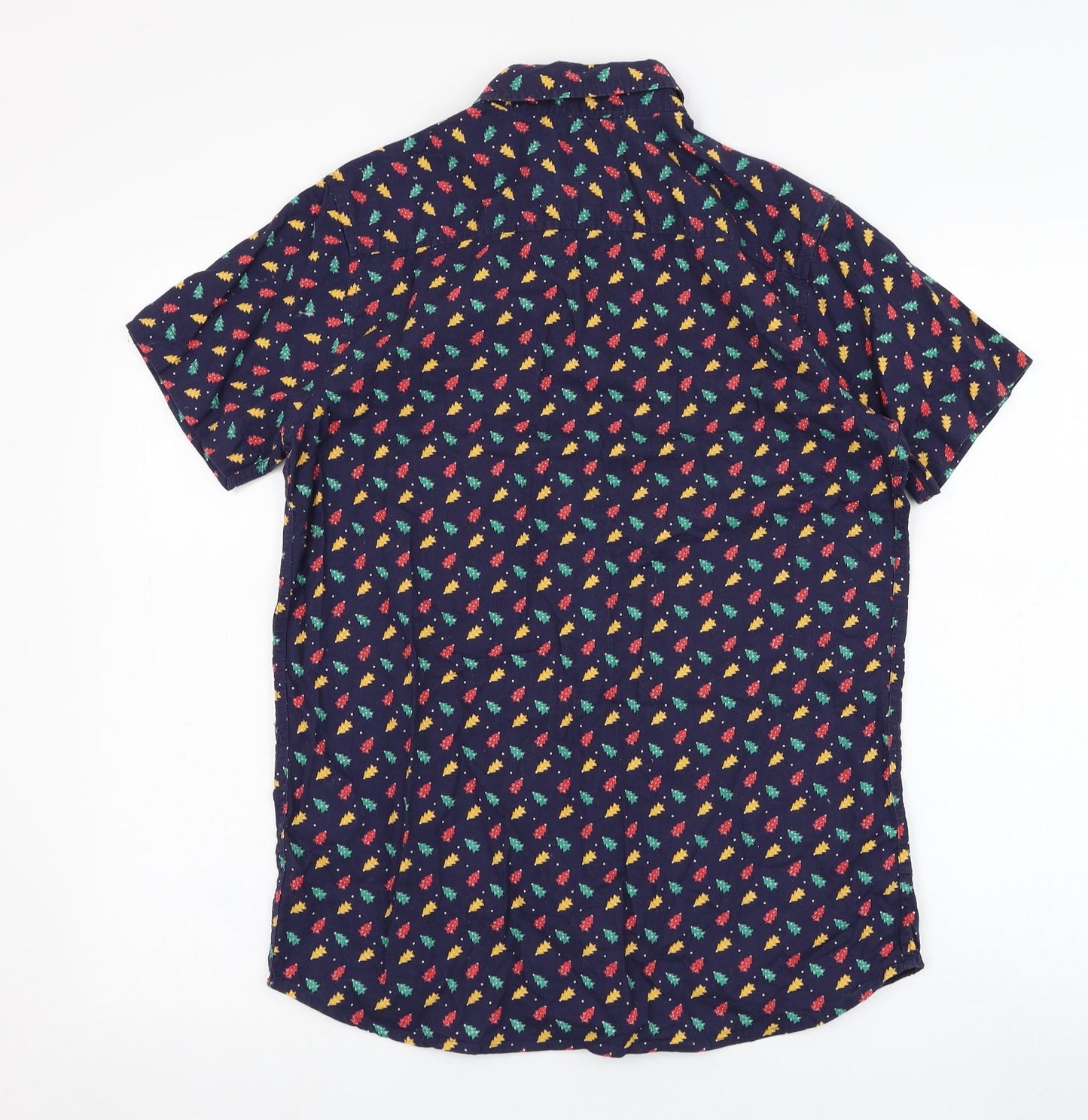 Cargo Quay Mens Blue  Cotton  Button-Up Size S Collared Button - Christmas Tree
