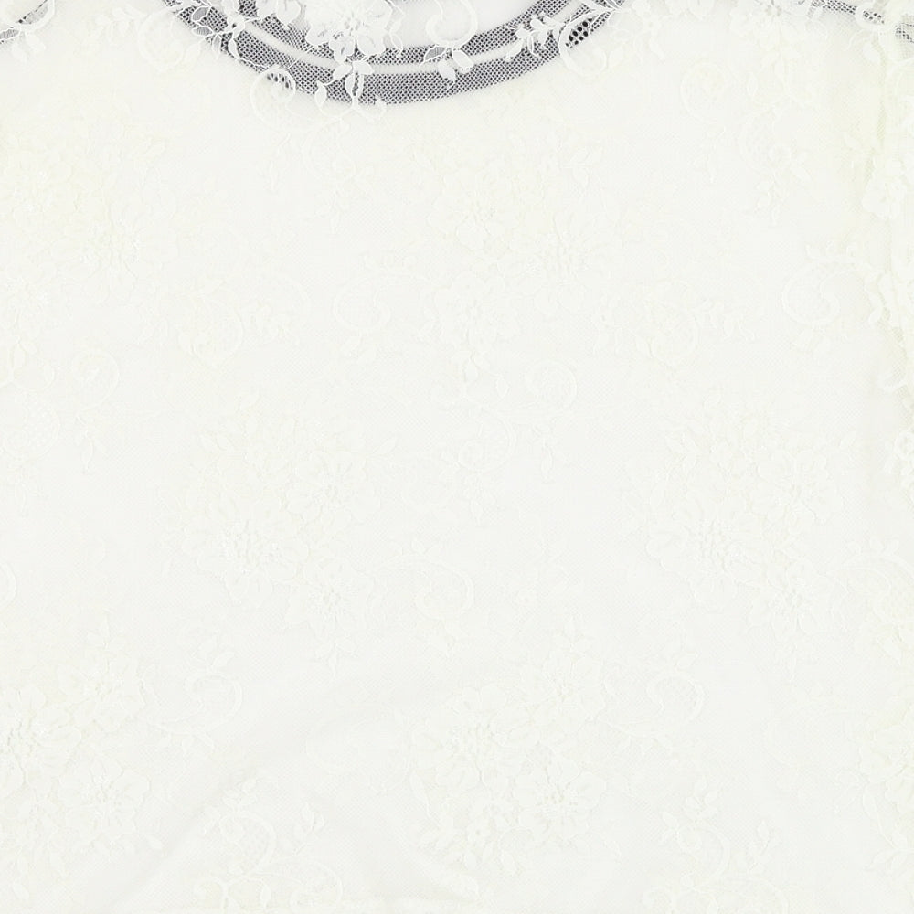 H&M Womens White  Polyamide Basic T-Shirt Size XS Round Neck - Lace