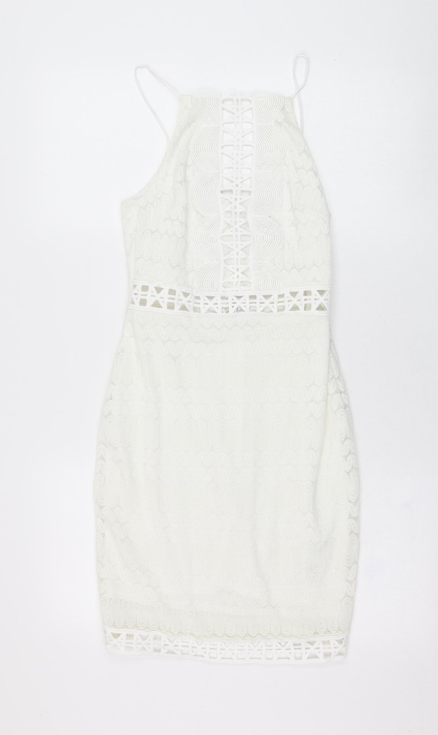 Topshop Womens Ivory  Nylon Pencil Dress  Size 8  Square Neck Hook & Loop
