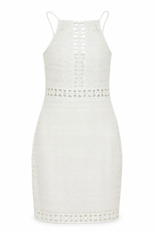 Topshop Womens Ivory  Nylon Pencil Dress  Size 8  Square Neck Hook & Loop