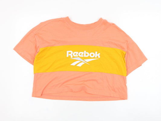 Reebok Womens Pink  Cotton Cropped T-Shirt Size 4 Round Neck