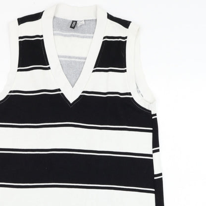 H&M Womens White Striped Cotton Vest Sweatshirt Size M  Pullover