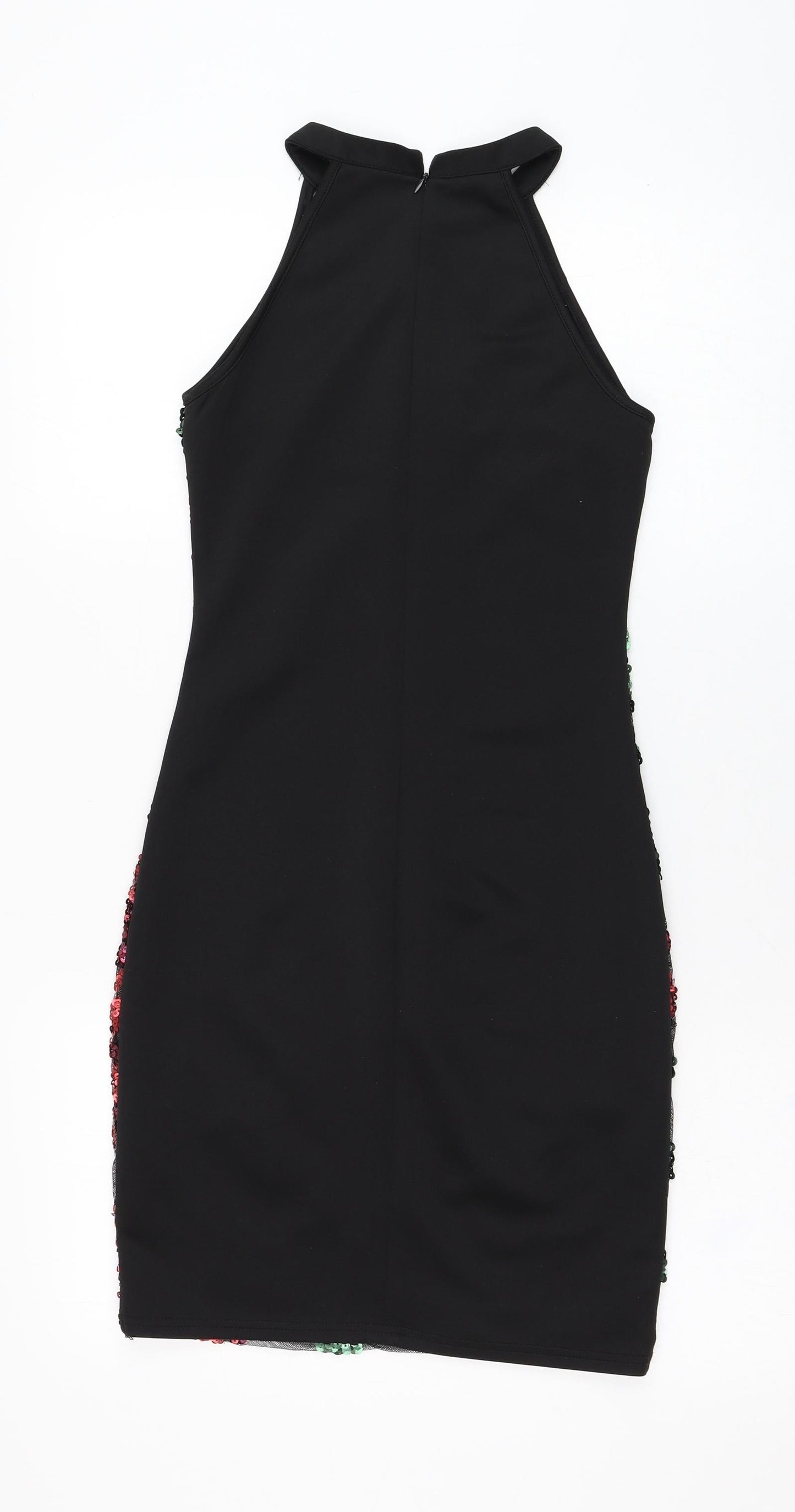 Quiz Womens Black Floral Polyester Pencil Dress  Size 6  Halter Zip
