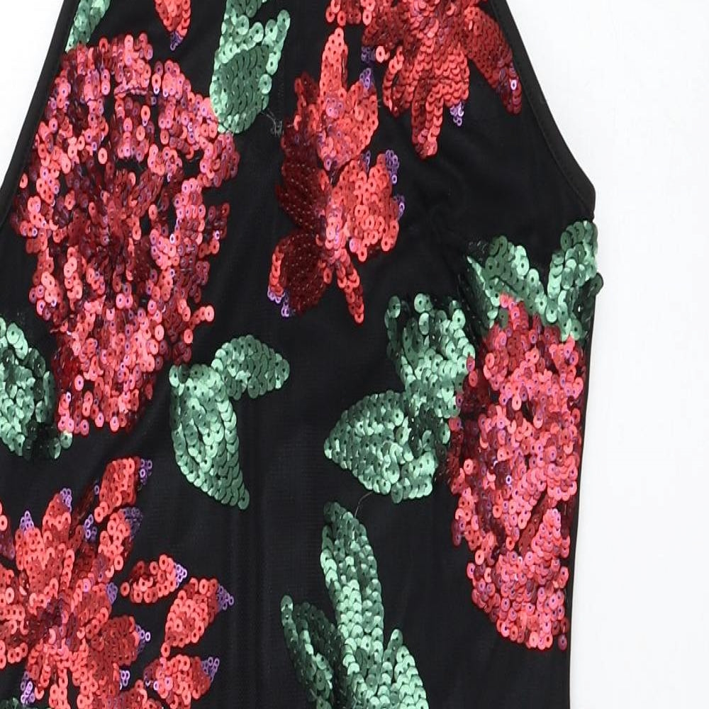 Quiz Womens Black Floral Polyester Pencil Dress  Size 6  Halter Zip