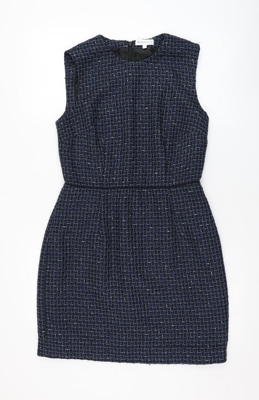 Warehouse Womens Blue  Polyester Pencil Dress  Size 12  Round Neck Zip