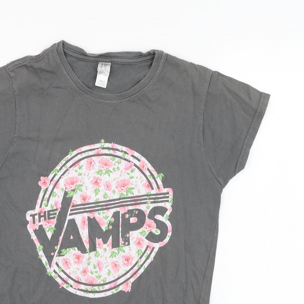 Gildan Womens Grey  Cotton Basic T-Shirt Size S Round Neck - The Vamps