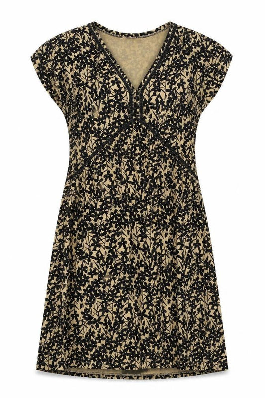 Next Womens Gold Floral Viscose A-Line  Size 8  V-Neck Pullover