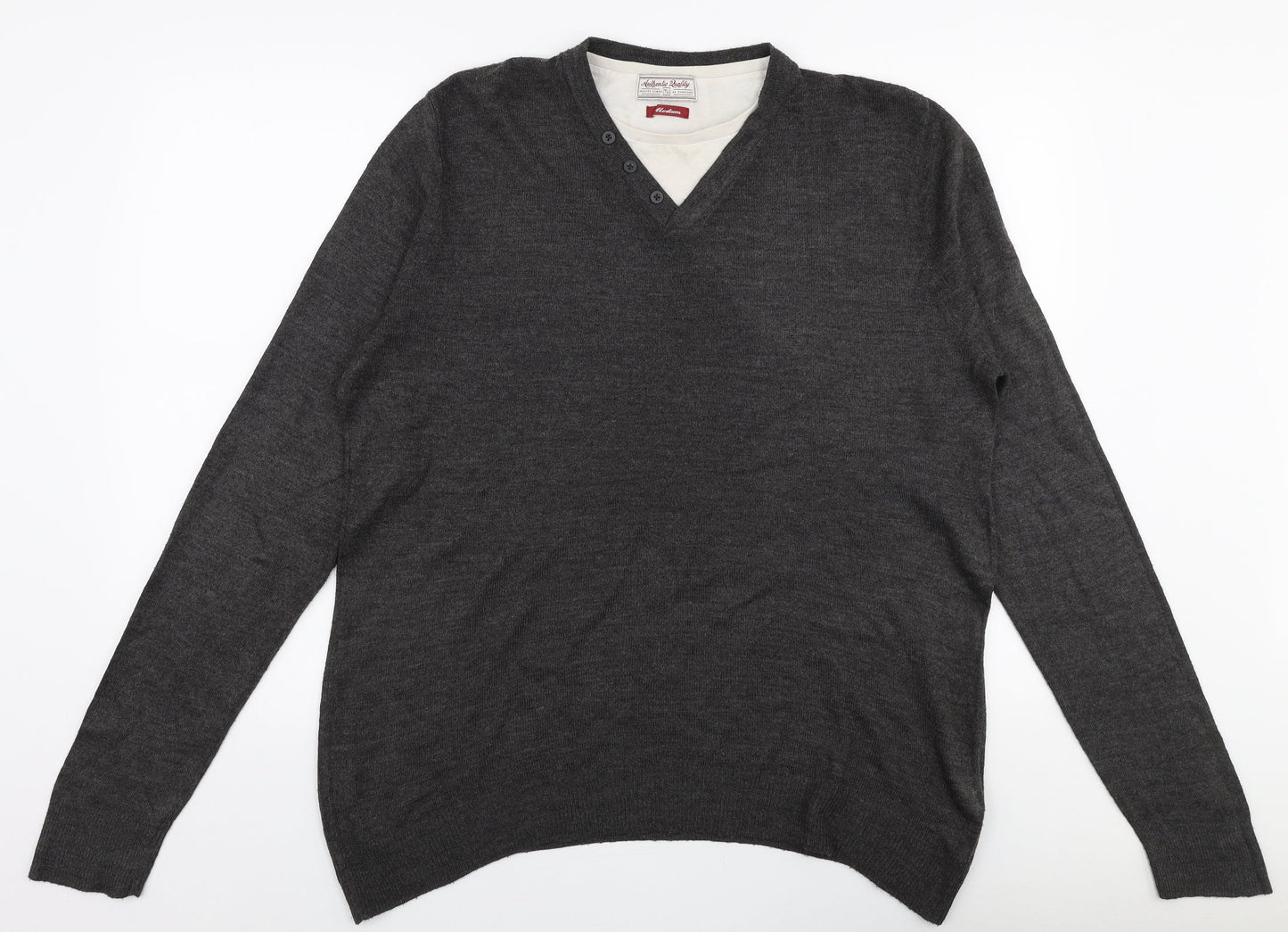 TU Mens Grey Round Neck  Acrylic Pullover Jumper Size M