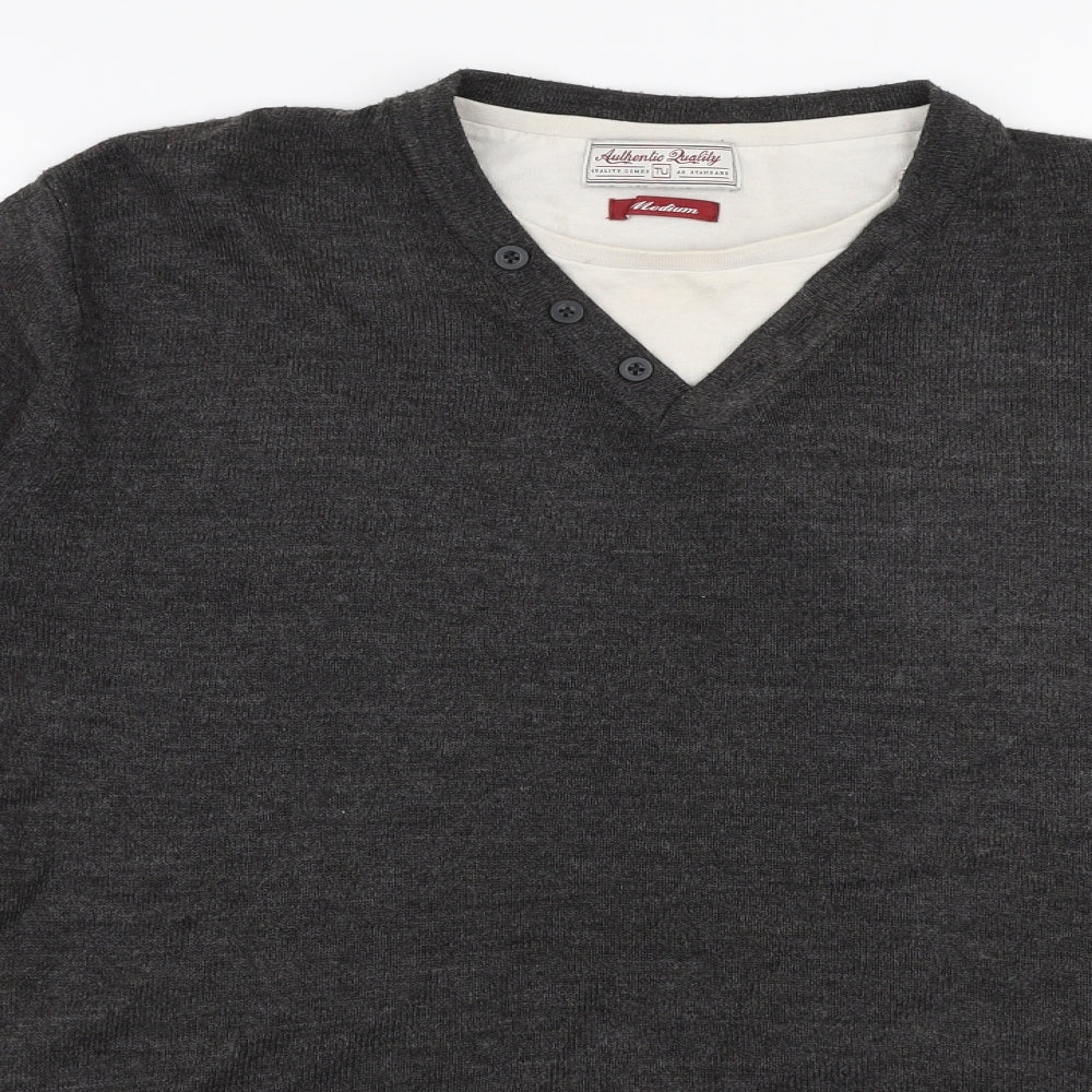 TU Mens Grey Round Neck  Acrylic Pullover Jumper Size M
